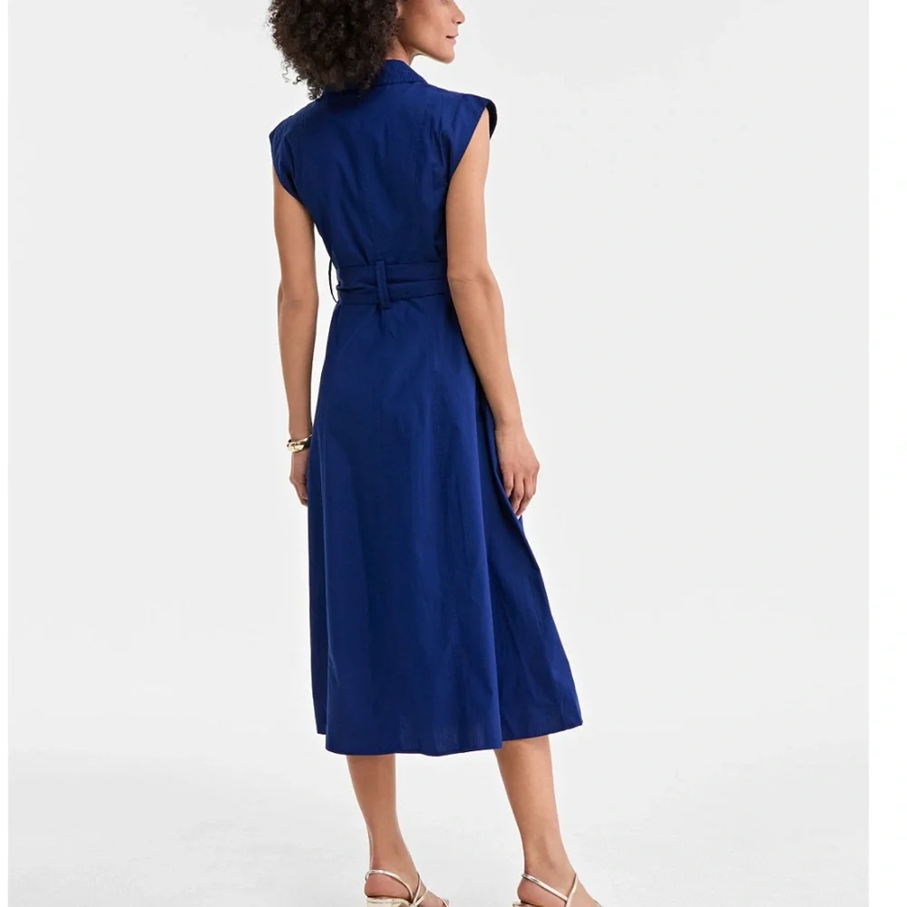 Elegant Blue Sleeveless Shirt Dress - Picture 2 of 3